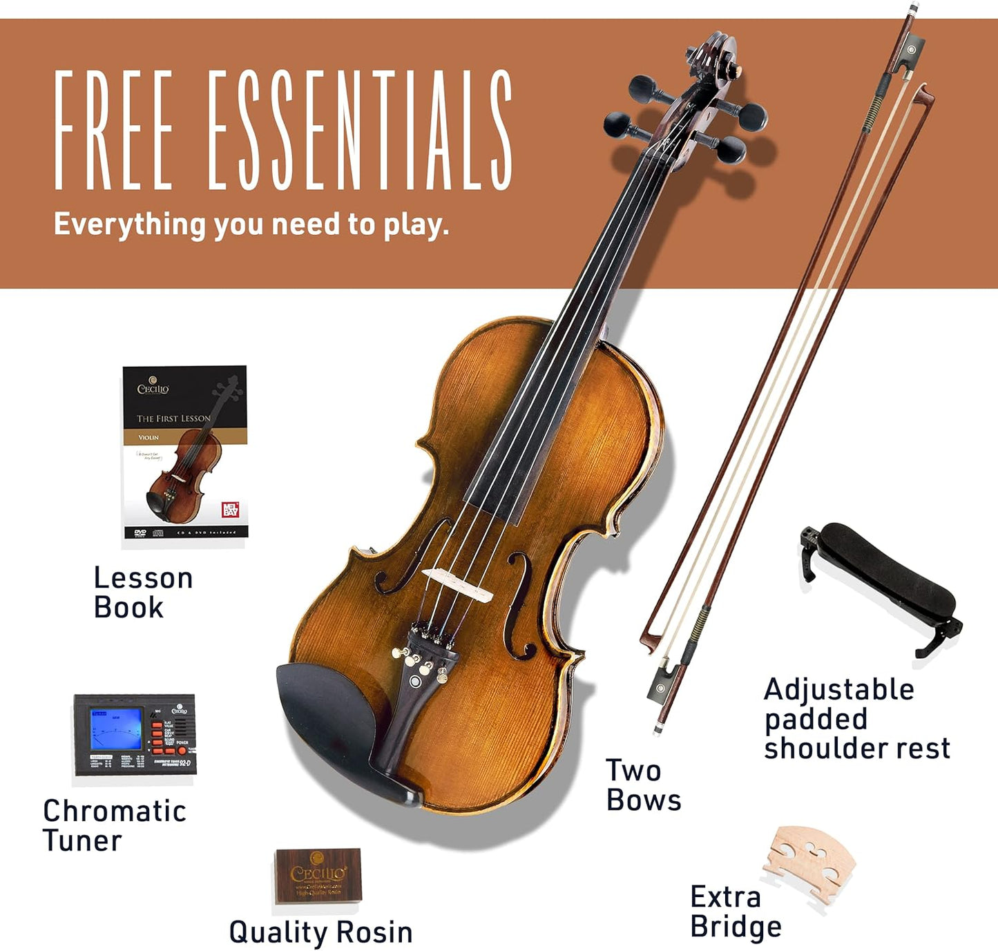 Cecilio Violin CVN-600 4/4 (Full Size) Solid Wood