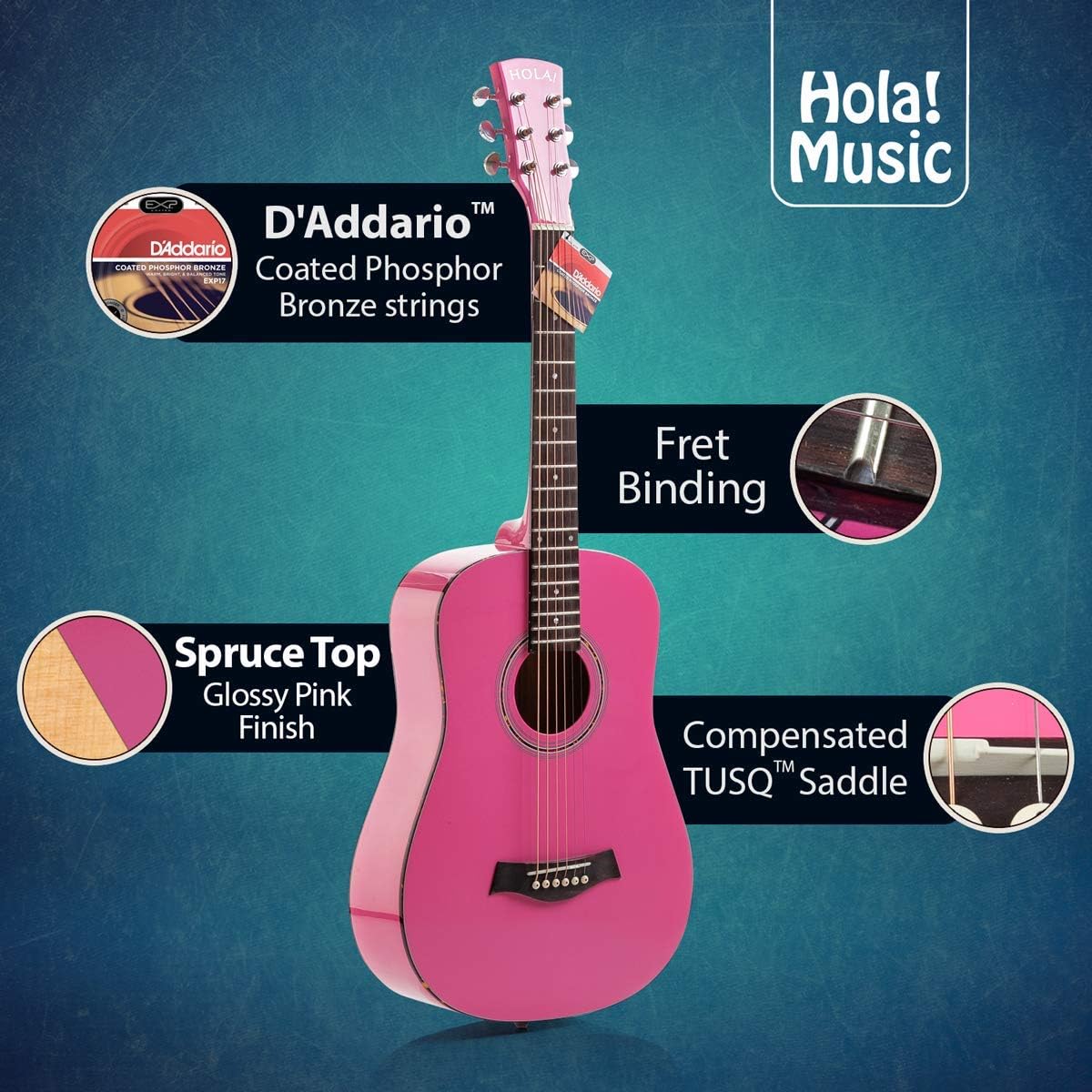 Hola! Music Acoustic Guitar 3/4 36-Inch for Beginners and Kids