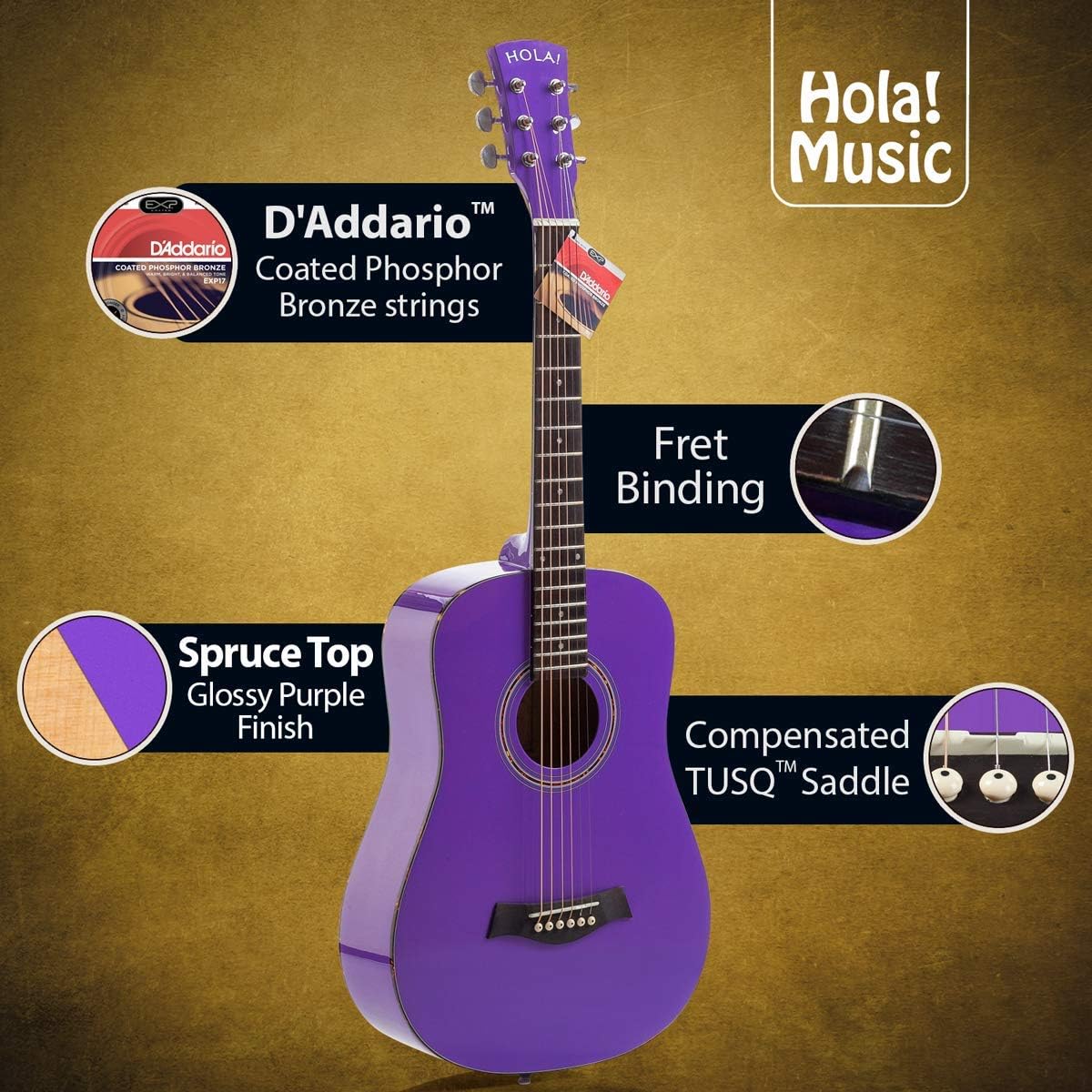 Hola! Music Acoustic Guitar 3/4 36-Inch for Beginners and Kids