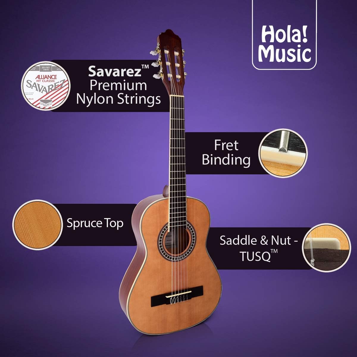 Hola! Music Classical Guitar HG-34 1/2 Size 34-Inch