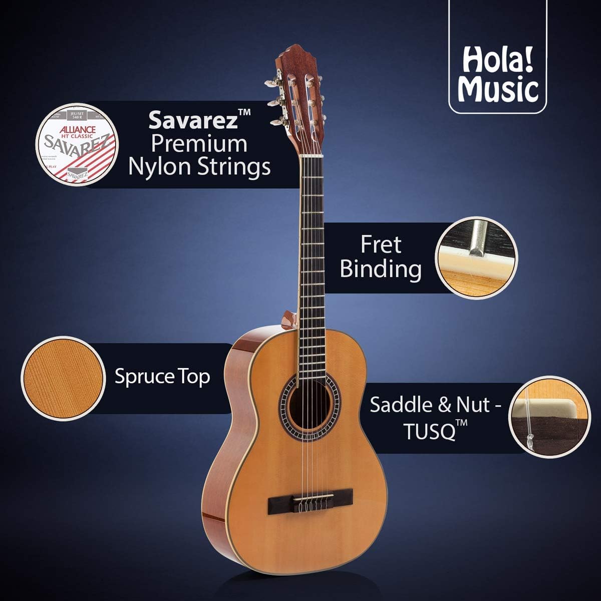 Hola! Music Classical Guitar HG-36 3/4 Size 36-Inch