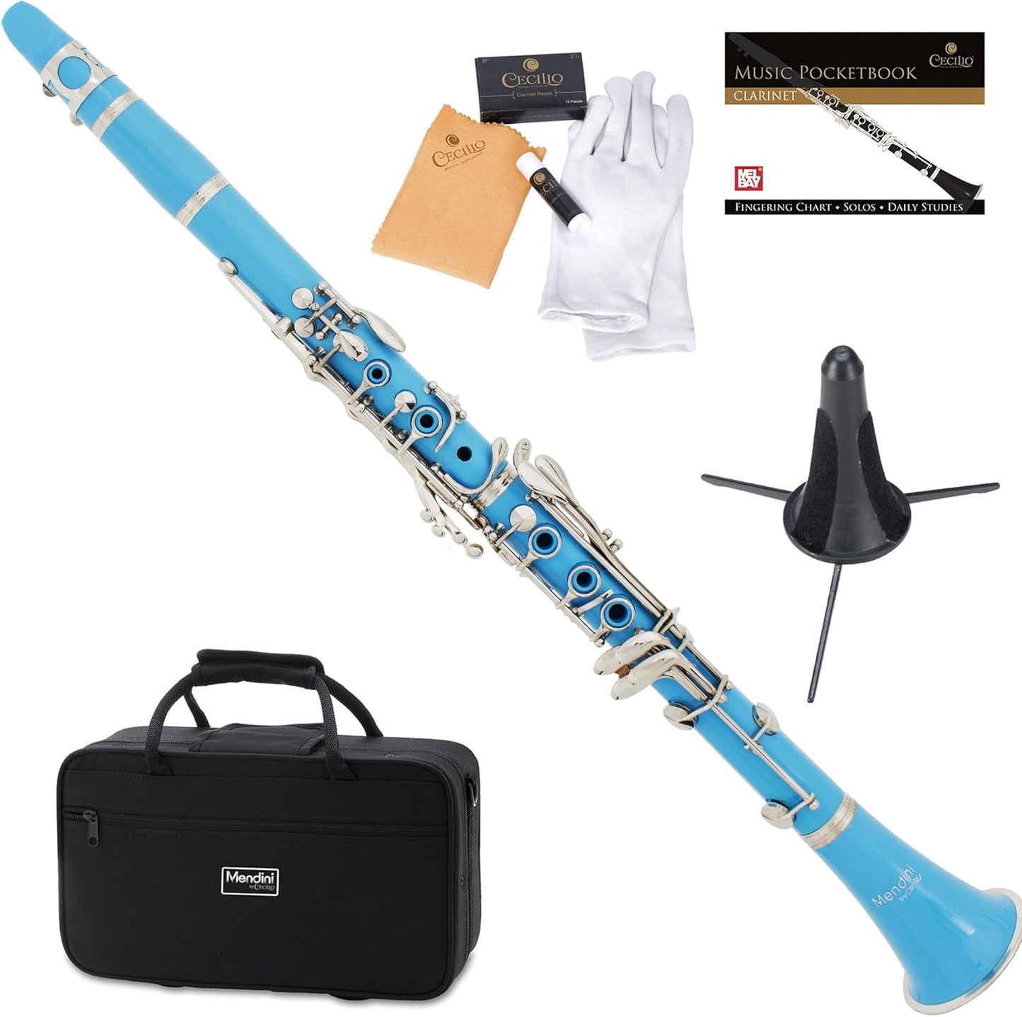 Mendini Beginner Clarinet B Flat with Case, Stand, Mouthpiece, Reeds