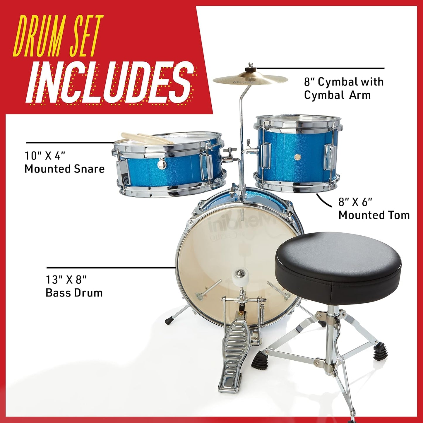 Mendini Kids Drum Set 4-Piece 13-Inch