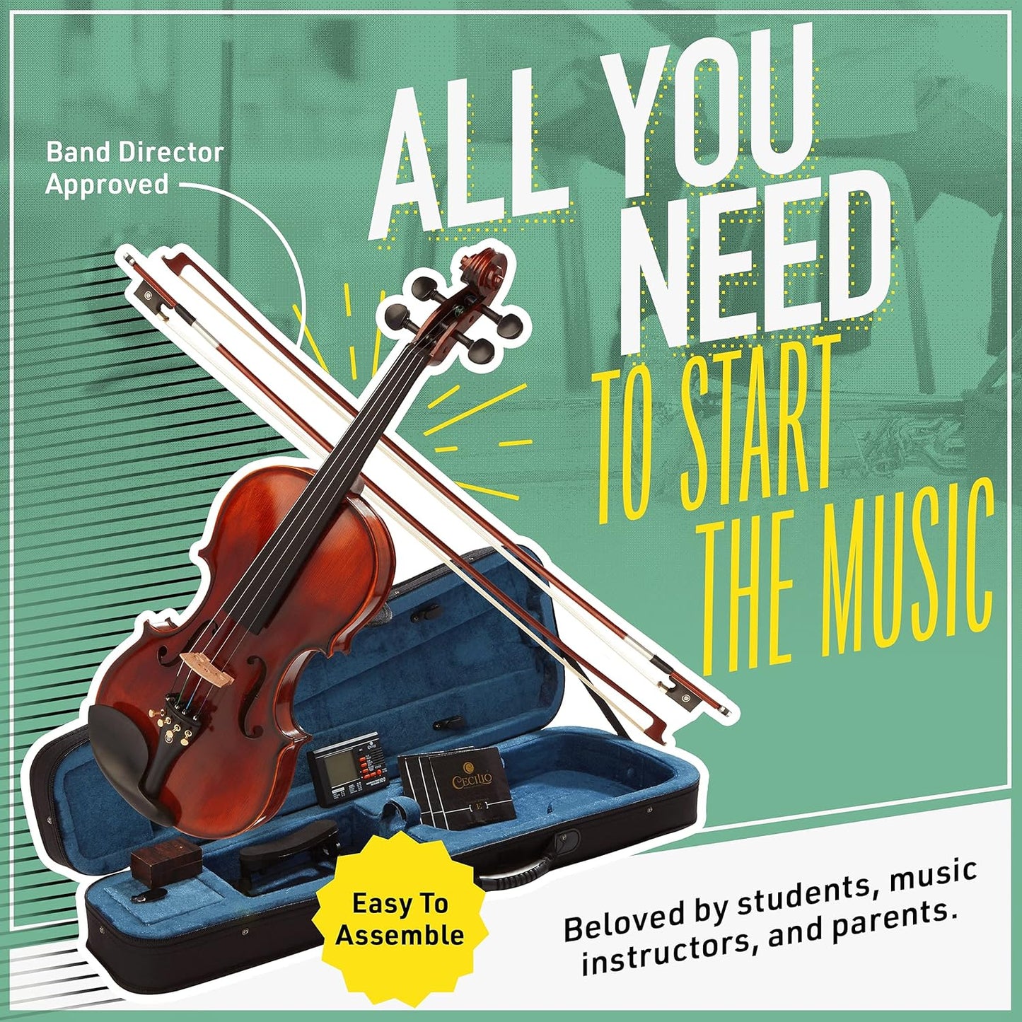 Mendini Violin MV500 with Bow, Case, Strings