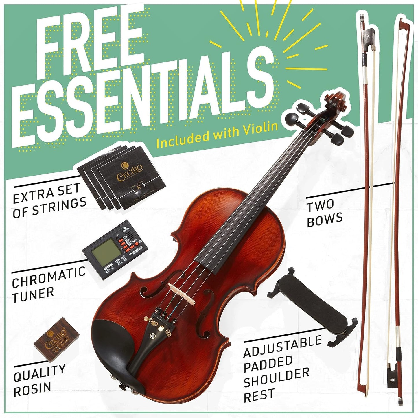 Mendini Violin MV500 with Bow, Case, Strings